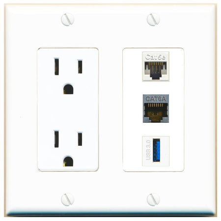1 CAT5E 1 CAT6A 1 USB-3 Wall Plate [White]