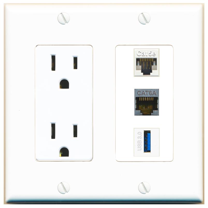 1 CAT5E 1 CAT6A 1 USB-3 Wall Plate [White]