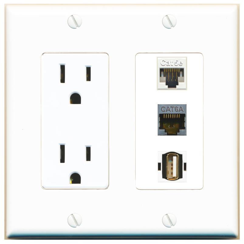 1 CAT5E 1 CAT6A 1 USB2 Wall Plate [White]