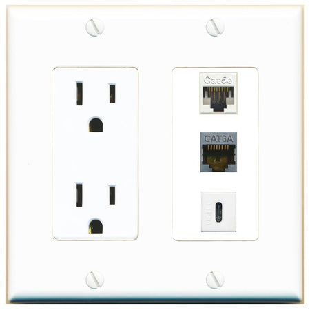 1 CAT5E 1 CAT6A 1 USBC Wall Plate [White]
