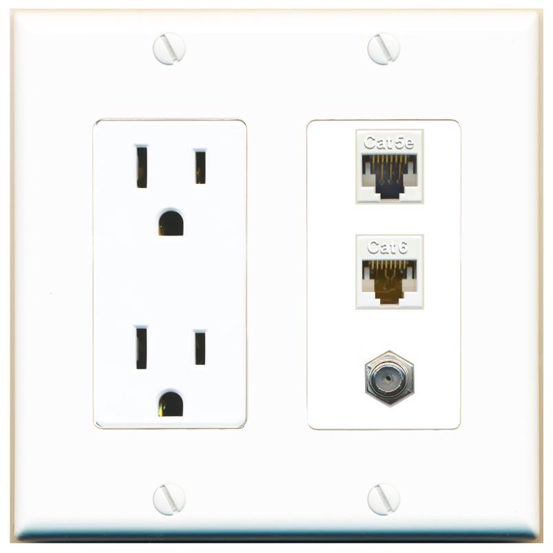 1 CAT5E 1 CAT6 1 COAX Wall Plate [White]