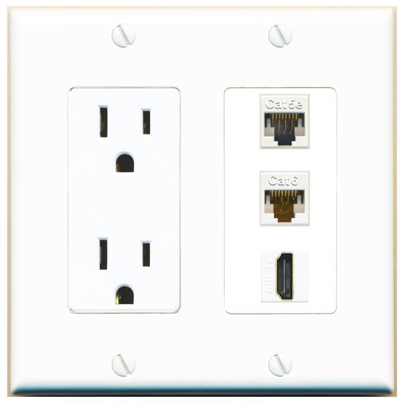 1 CAT5E 1 CAT6 1 HDMI Wall Plate [White]