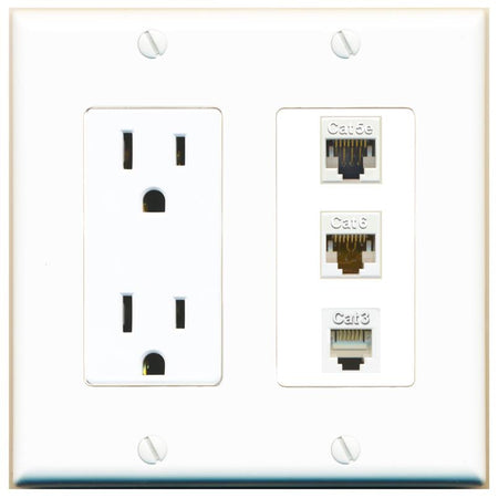 1 CAT5E 1 CAT6 1 PHONE Wall Plate [White]