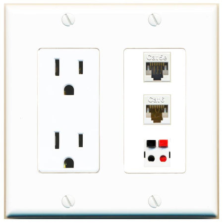 1 CAT5E 1 CAT6 1 SPEAKER Wall Plate [White]