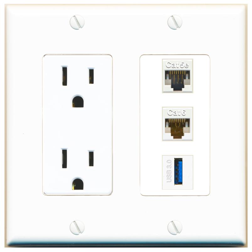 1 CAT5E 1 CAT6 1 USB-3 Wall Plate [White]