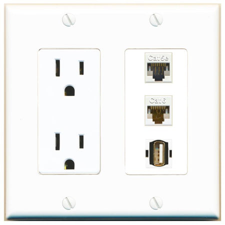 1 CAT5E 1 CAT6 1 USB2 Wall Plate [White]