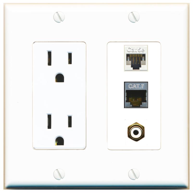 1 CAT5E 1 CAT7 1 RCA-WHITE Wall Plate [White]