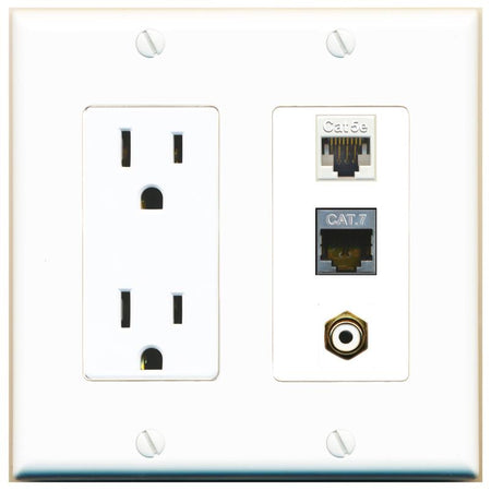 1 CAT5E 1 CAT7 1 RCA-WHITE Wall Plate [White]