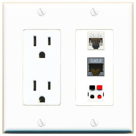 1 CAT5E 1 CAT7 1 SPEAKER Wall Plate [White]