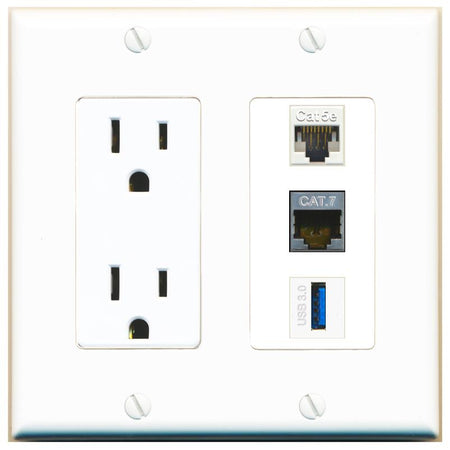 1 CAT5E 1 CAT7 1 USB-3 Wall Plate [White]