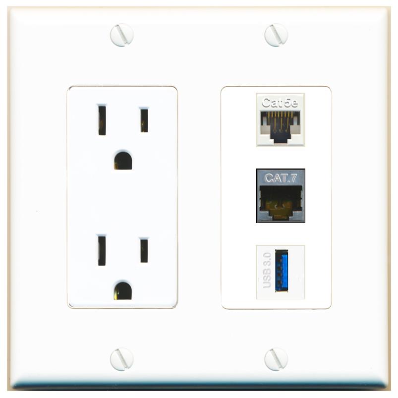 1 CAT5E 1 CAT7 1 USB-3 Wall Plate [White]