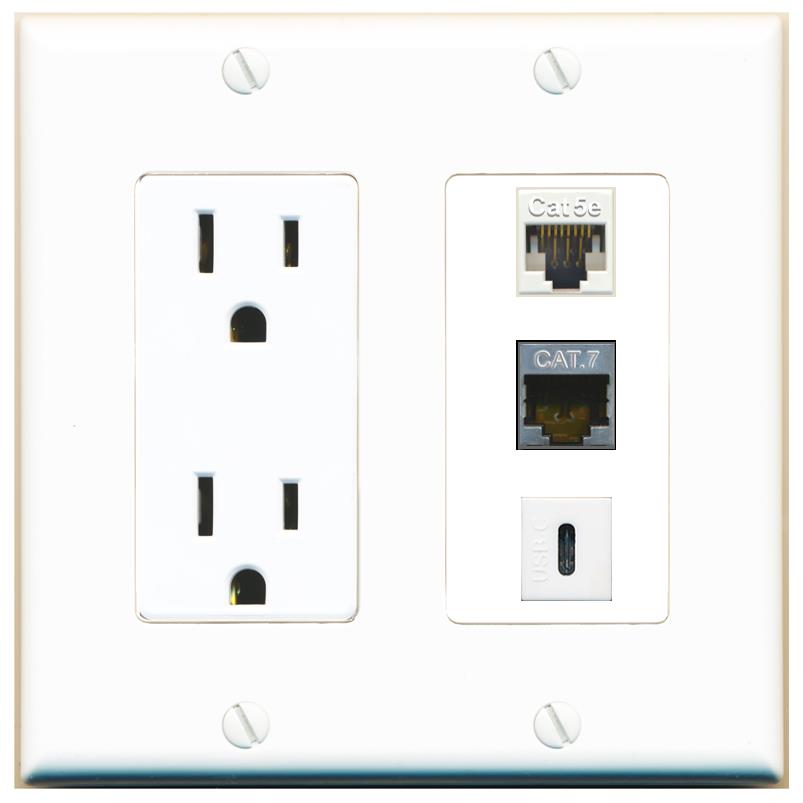 1 CAT5E 1 CAT7 1 USBC Wall Plate [White]
