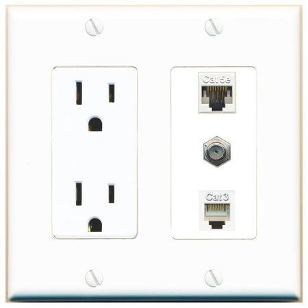 1 CAT5E 1 COAX 1 PHONE Wall Plate [White]