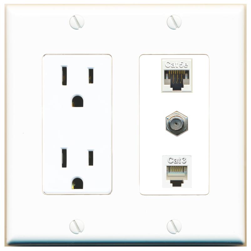 1 CAT5E 1 COAX 1 PHONE Wall Plate [White]