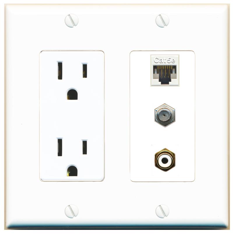 1 CAT5E 1 COAX 1 RCA-WHITE Wall Plate [White]