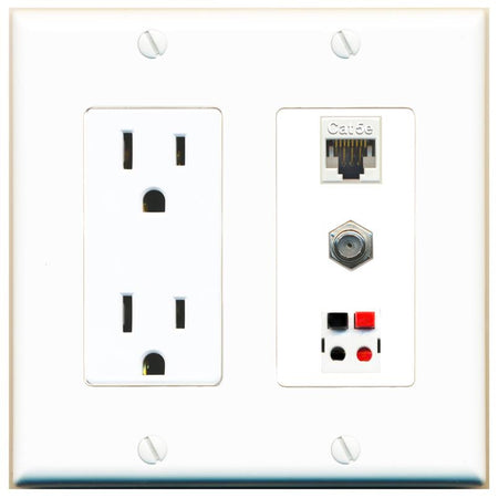 1 CAT5E 1 COAX 1 SPEAKER Wall Plate [White]