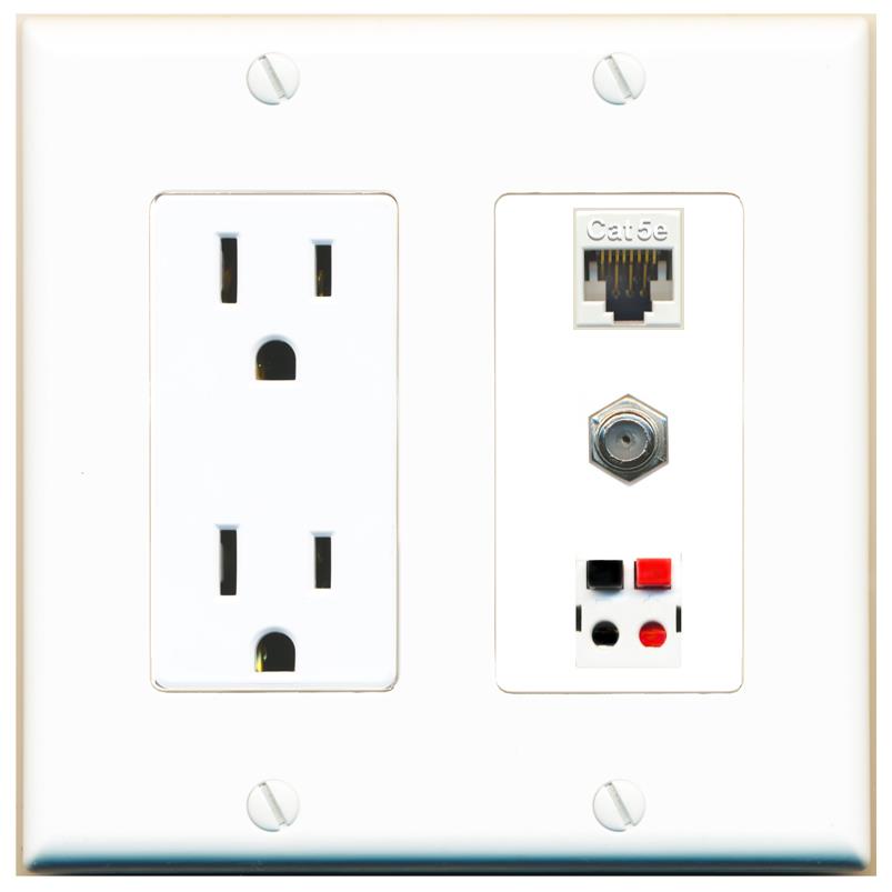 1 CAT5E 1 COAX 1 SPEAKER Wall Plate [White]