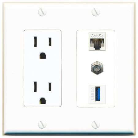 1 CAT5E 1 COAX 1 USB-3 Wall Plate [White]