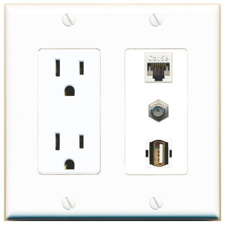 1 CAT5E 1 COAX 1 USB2 Wall Plate [White]
