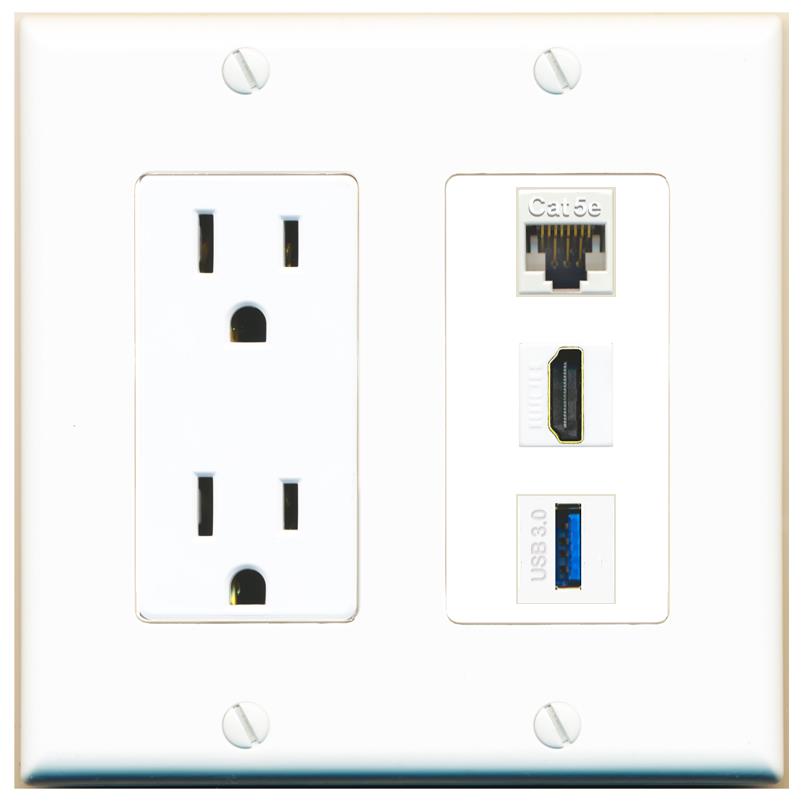 1 CAT5E 1 HDMI 1 USB-3 Wall Plate [White]