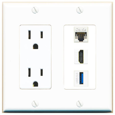1 CAT5E 1 HDMI 1 USB-3 Wall Plate [White]