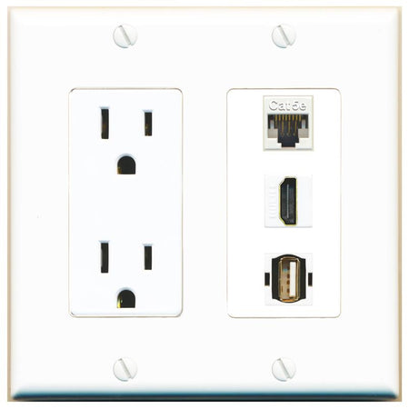 1 CAT5E 1 HDMI 1 USB2 Wall Plate [White]