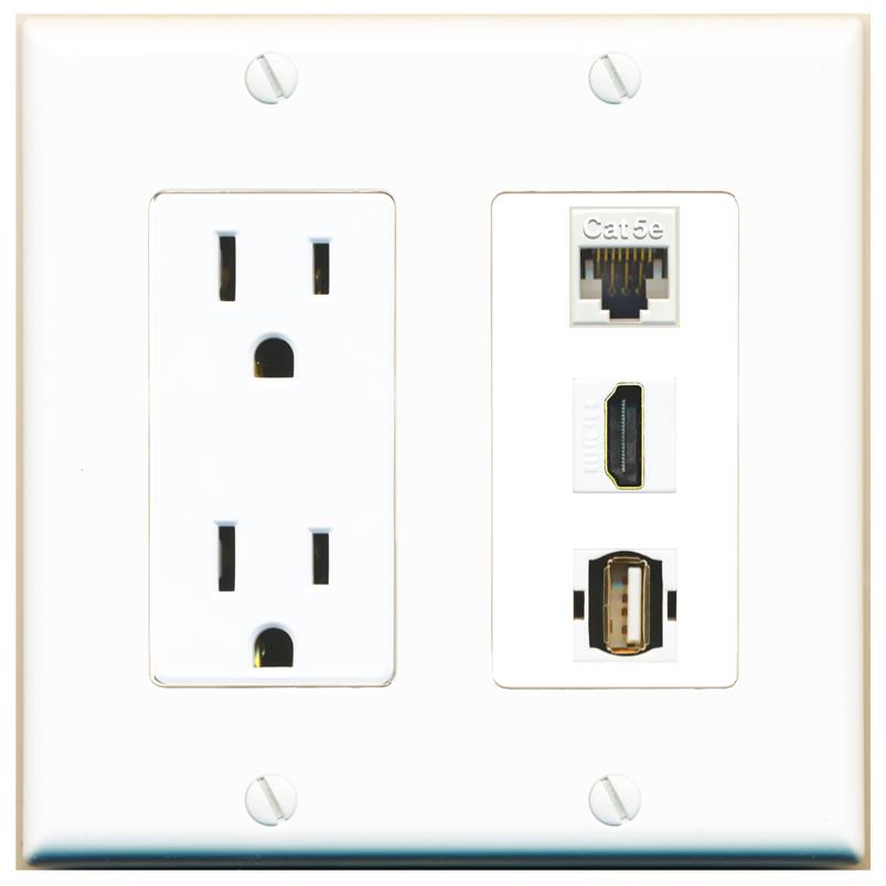 1 CAT5E 1 HDMI 1 USB2 Wall Plate [White]