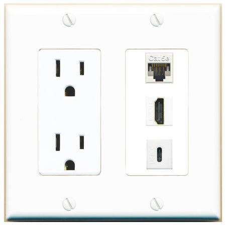 1 CAT5E 1 HDMI 1 USBC Wall Plate [White]