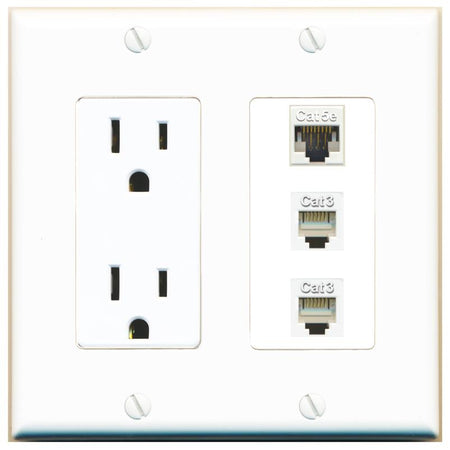 1 CAT5E 2 PHONE Wall Plate [White]