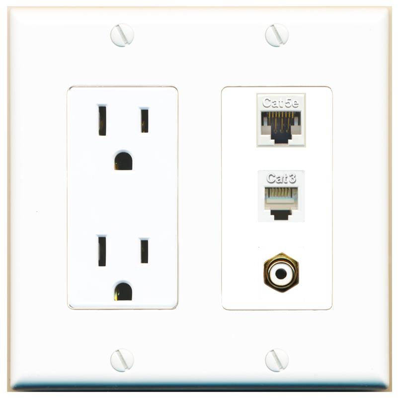 1 CAT5E 1 PHONE 1 RCA-WHITE Wall Plate [White]