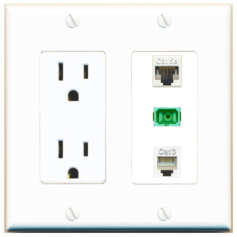 1 CAT5E 1 PHONE 1 SC-APC-SX Wall Plate [White]