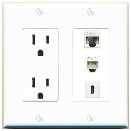 1 CAT5E 1 PHONE 1 USBC Wall Plate [White]
