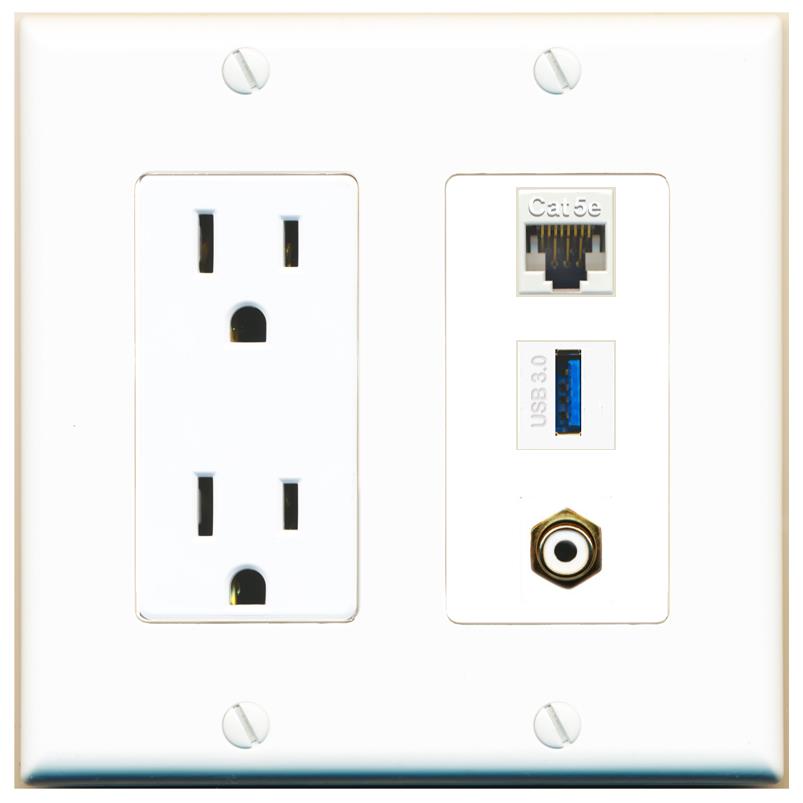 1 CAT5E 1 RCA-WHITE 1 USB-3 Wall Plate [White]