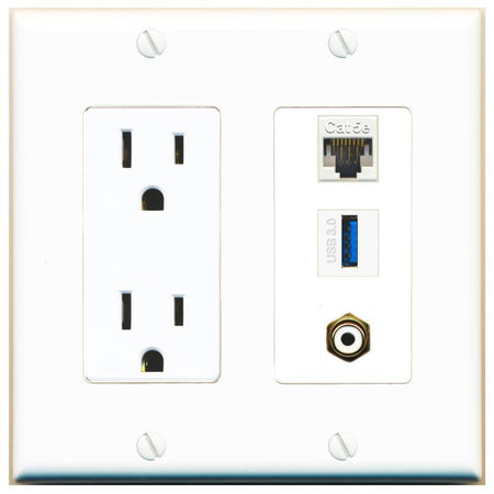 1 CAT5E 1 RCA-WHITE 1 USB-3 Wall Plate [White]