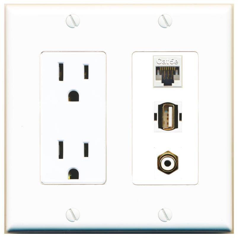 1 CAT5E 1 RCA-WHITE 1 USB2 Wall Plate [White]