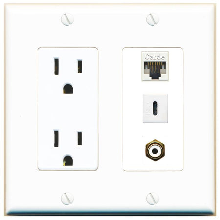 1 CAT5E 1 RCA-WHITE 1 USBC Wall Plate [White]