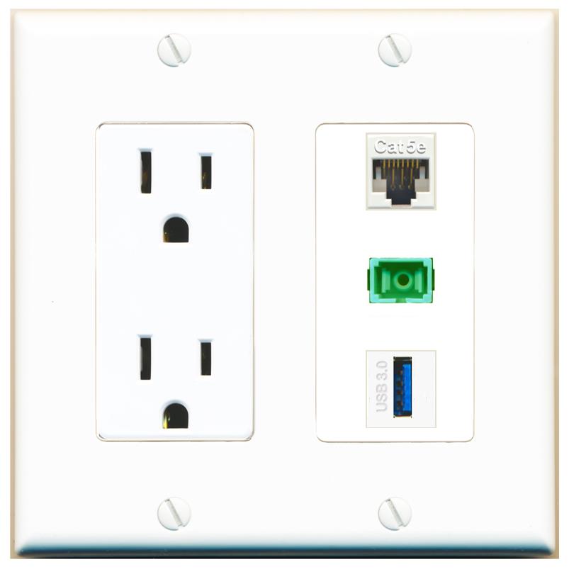 1 CAT5E 1 SC-APC-SX 1 USB-3 Wall Plate [White]