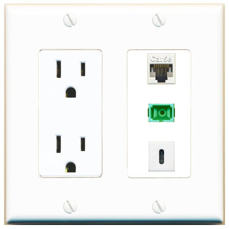 1 CAT5E 1 SC-APC-SX 1 USBC Wall Plate [White]