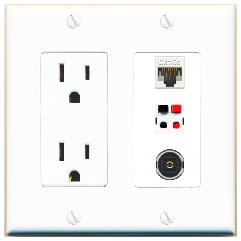 1 CAT5E 1 SPEAKER 1 TOSLINK Wall Plate [White]