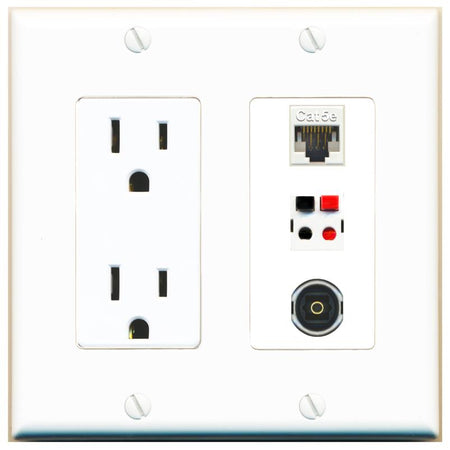 1 CAT5E 1 SPEAKER 1 TOSLINK Wall Plate [White]
