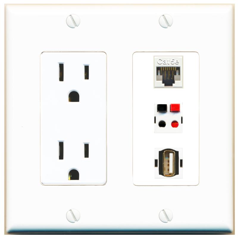 1 CAT5E 1 SPEAKER 1 USB2 Wall Plate [White]