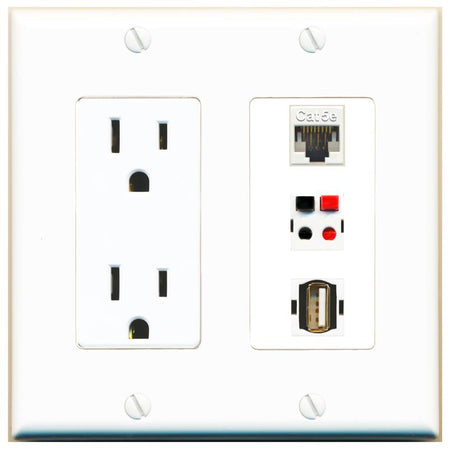 1 CAT5E 1 SPEAKER 1 USB2 Wall Plate [White]