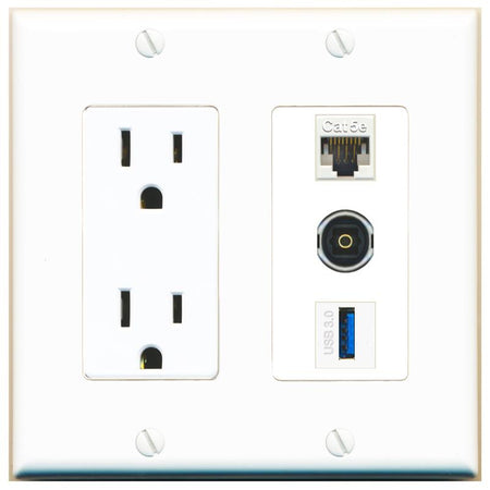 1 CAT5E 1 TOSLINK 1 USB-3 Wall Plate [White]