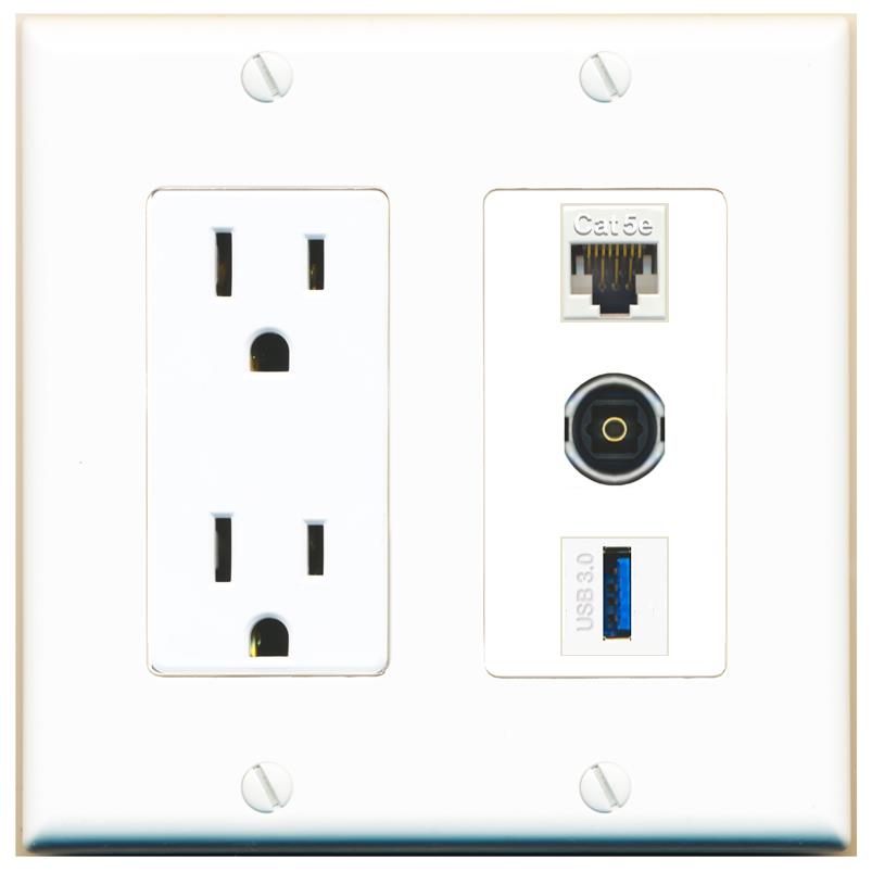 1 CAT5E 1 TOSLINK 1 USB-3 Wall Plate [White]