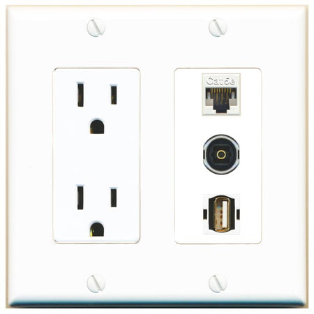 1 CAT5E 1 TOSLINK 1 USB2 Wall Plate [White]