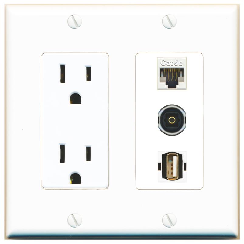 1 CAT5E 1 TOSLINK 1 USB2 Wall Plate [White]