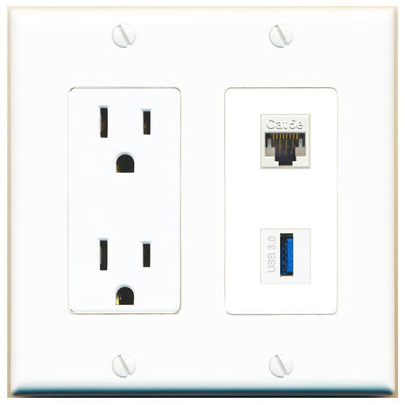 CAT5E USB-3 Wall Plate [White]