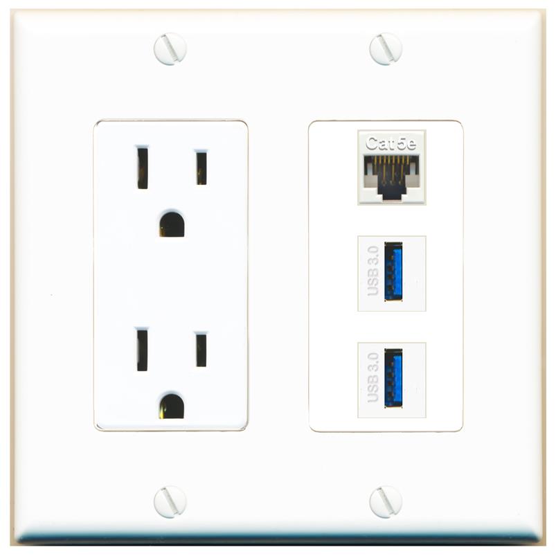 1 CAT5E 2 USB-3 Wall Plate [White]