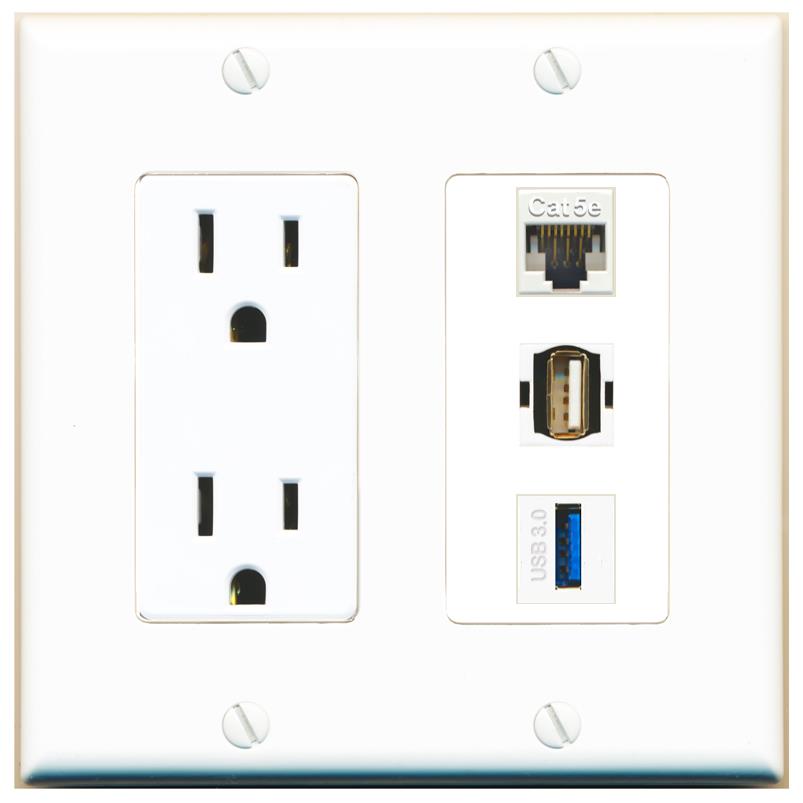 1 CAT5E 1 USB-3 1 USB2 Wall Plate [White]