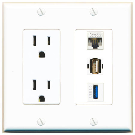 1 CAT5E 1 USB-3 1 USB2 Wall Plate [White]